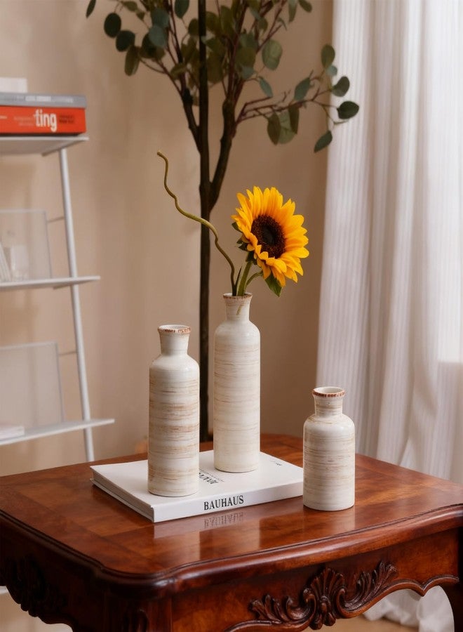 Fuukou Ceramic Vase Set of 3,Small Rustic Flower Vases for Home Decor,Farmhouse Bud Vases for Flowers,Minimalist Decorative Vase for Table Centerpiece,Shelf,Mantel & Wedding - Image 4